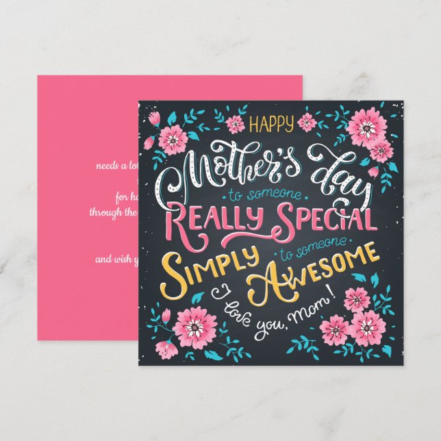 Cartão De Festividades Dia de as mães Feliz | à Mãe Especial e Incrível (Frente/Verso)
