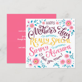 Cartão De Festividades Dia de as mães Feliz | à Mãe Especial e Incrível