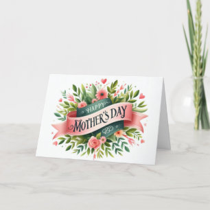 Cartão De Festividades Dia de as mães Floral Verde Rosa Elegante