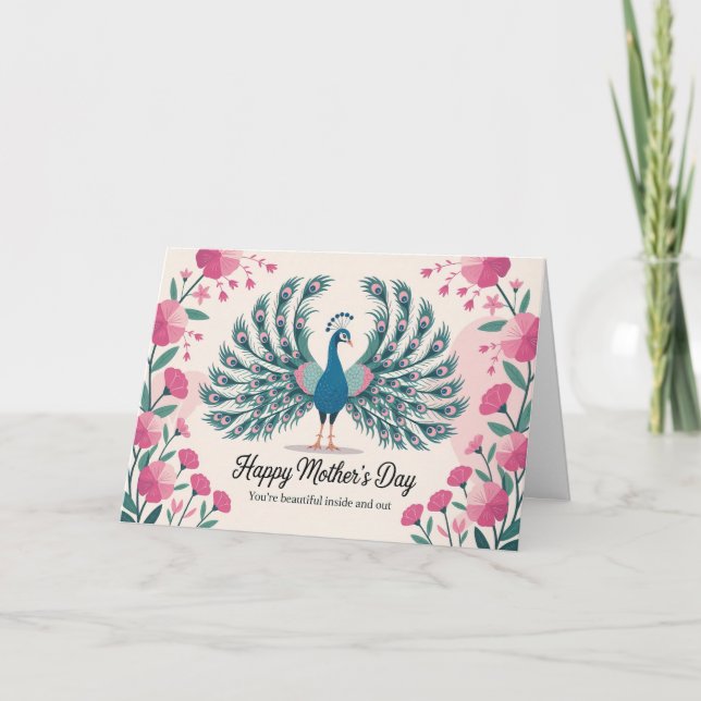 Cartão De Festividades Dia de as mães Peacock Elegante Amante de os anima (Frente)