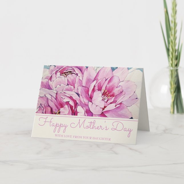 Cartão De Festividades Dia de as mães Pintado de Peões Rosa (Frente)