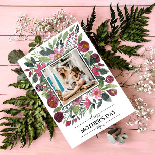 Cartão De Festividades Dia de as mães Verde-Floral Mauve Pink