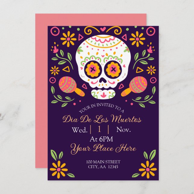 Cartão De Festividades Dia De Los Muertos (Frente/Verso)