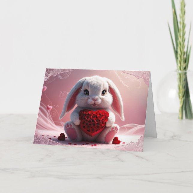 Cartão De Festividades Dia de os namorados Bunny com Rosas (Frente)
