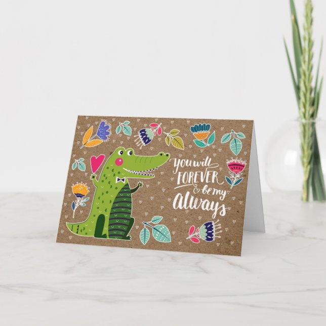 Cartão De Festividades Dia de os namorados Crocodilo Engraçado (Frente)