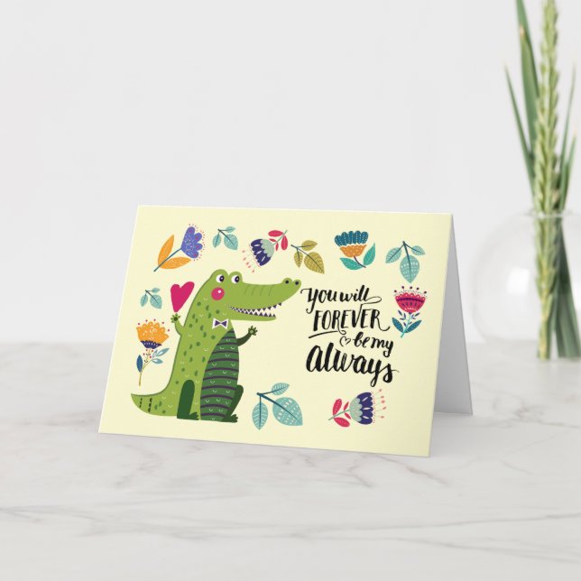 Cartão De Festividades Dia de os namorados Crocodilo Engraçado (Frente)