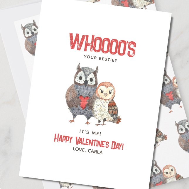 Cartão De Festividades Dia de os namorados Cute Owl Pun Bestie (Criador carregado)