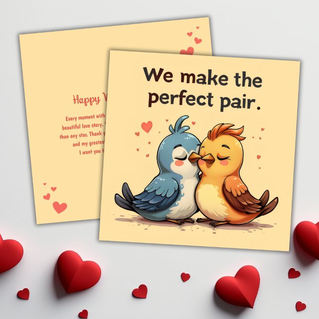 Cartão De Festividades Dia de os namorados de Aves de Cartoon de Lagoas (Cute Cartoon Couple Of Birds Valentines Day Holiday Card)