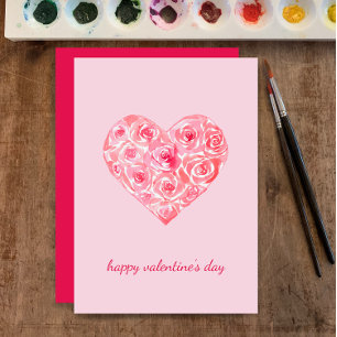 Cartão De Festividades Dia de os namorados de Coração de Rosa de Aquarela