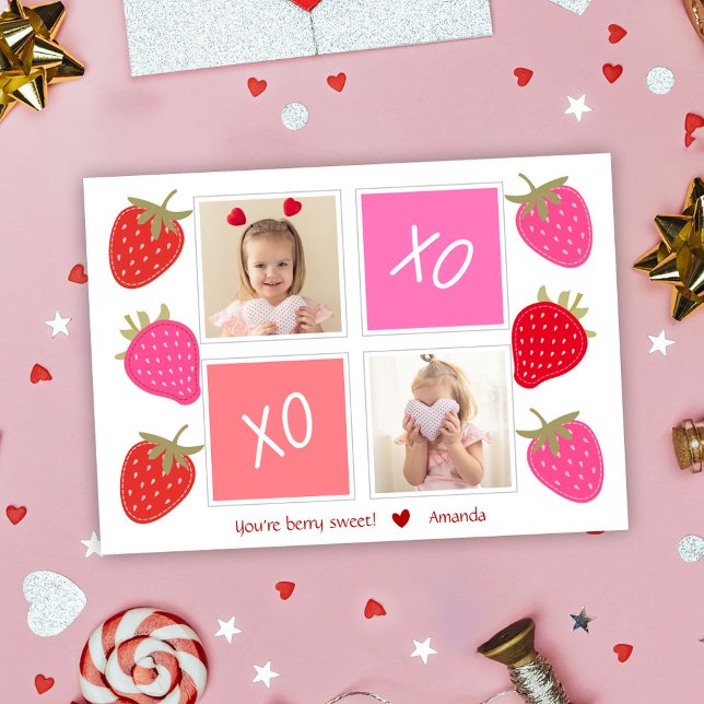 Cartão De Festividades Dia de os namorados de Fotografia para Crianças Bo (Cute Berry Sweet Kids Photo Valentine's Day Holiday Card)