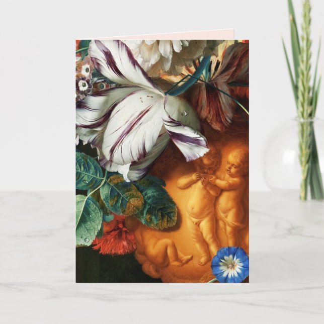 CARTÃO DE FESTIVIDADES DIA DE OS NAMORADOS DE TULIPS, ANEMÔNIOS E CUPIDOS (Frente)