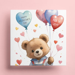 Cartão De Festividades Dia de os namorados de Urso de Cor de Água de Cubo