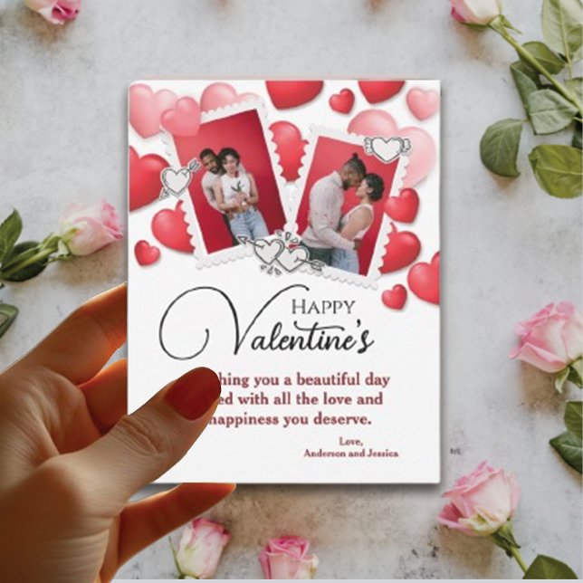 Cartão De Festividades Dia de os namorados Feliz 2 Foto Colagem Vermelha  (Criador carregado)