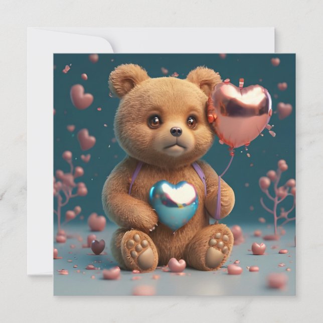 Cartão De Festividades Dia de os namorados pequeno urso bonito (Frente)