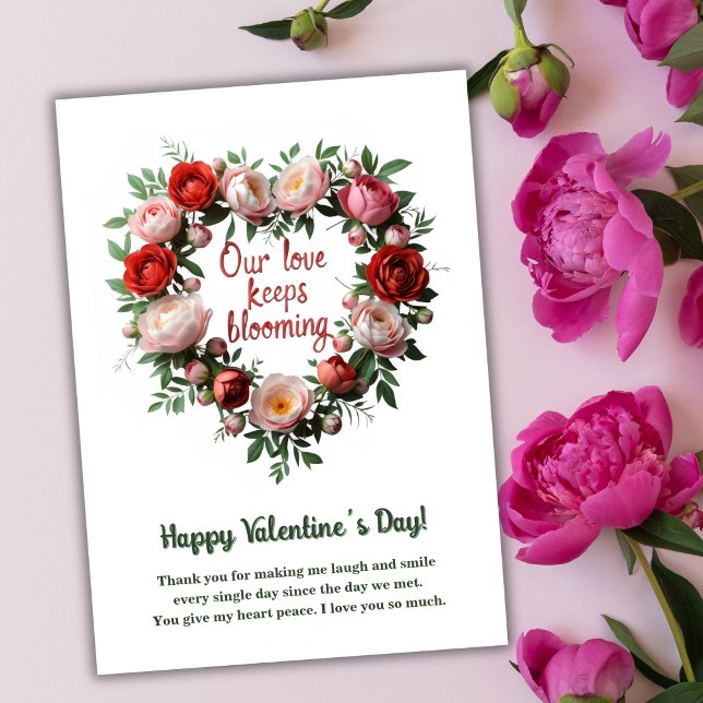 Cartão De Festividades Dia de os namorados Romântico Blooming Floral (Romantic Blooming Floral Heart Valentine's Day Holiday Card)