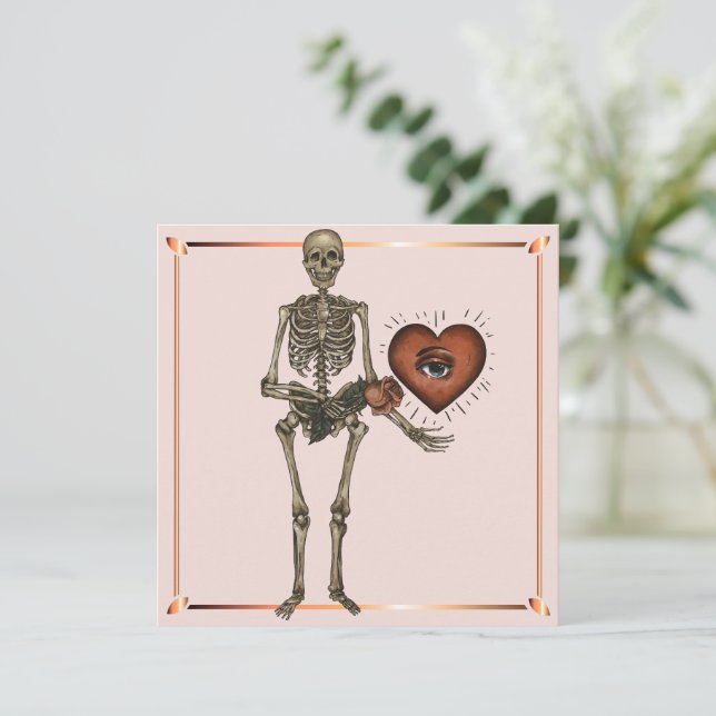 Cartão De Festividades Dia de os namorados Skeleton Heart Chic (Em pé/Frente)