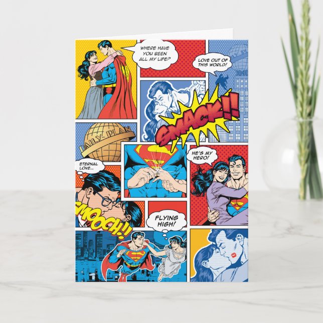 Cartão De Festividades Dia de os namorados Superman| Colagem de livros em (Frente)