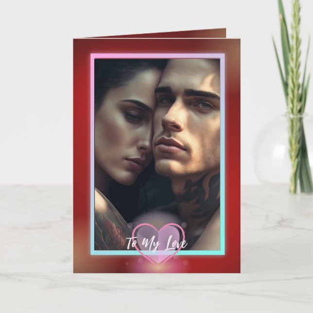 Cartão De Festividades Dia de os namorados Vermelho Sanguíneo Azul (Frente)