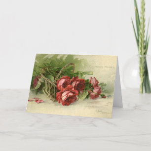 Cartão De Festividades Dia de os namorados Vintage, Rosas vermelhas Crims