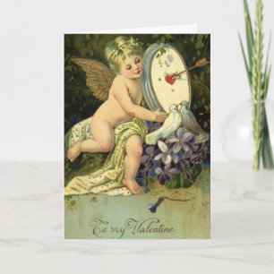 Cartão De Festividades Dia de os namorados vitoriano, aves Vintage Angel