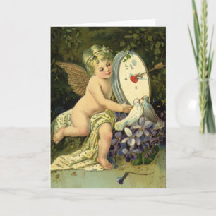 Cartão De Festividades Dia de os namorados vitoriano, aves Vintage Angel