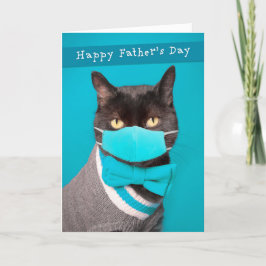Cartão De Festividades Dia de os pais Feliz Cat Coronavirus Mask and Tie