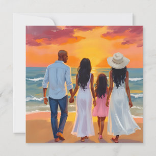 Cartão De Festividades Dia de os pais Sunset Beach caminha com a família