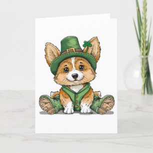 Cartão De Festividades Dia de São Patrício Corgi Cachorro
