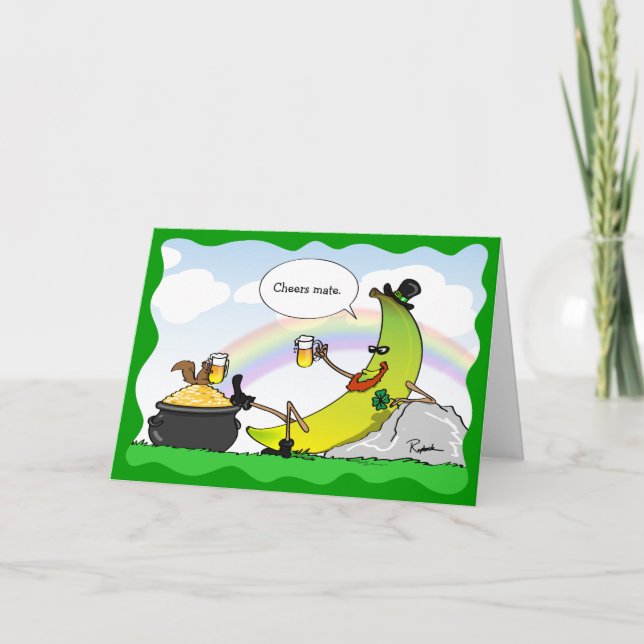 Cartão De Festividades Dia de São Patrício Engraçado de Leprechaun Banana (Frente)