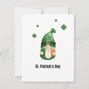 Cartão De Festividades Dia de São Patrício Gnome Ilustrado Verde Preto