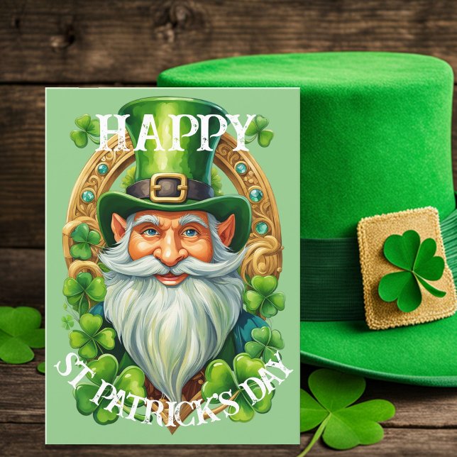 Cartão De Festividades Dia de São Patrício Lucky Leprechaun Gnome Saudaçã (Criador carregado)