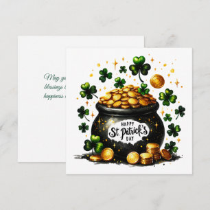 Cartão De Festividades Dia de São Patrício Verde-Design Pote de Shamrocks