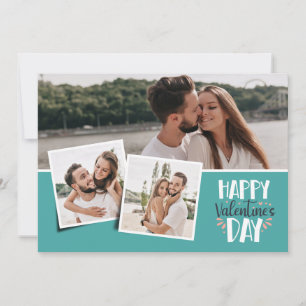 Cartão De Festividades Dia dos Namorados 3 fotos em colagem verde marinho