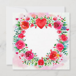 Cartão De Festividades Dia dos Namorados Aquarela Flores e Coração Brilha