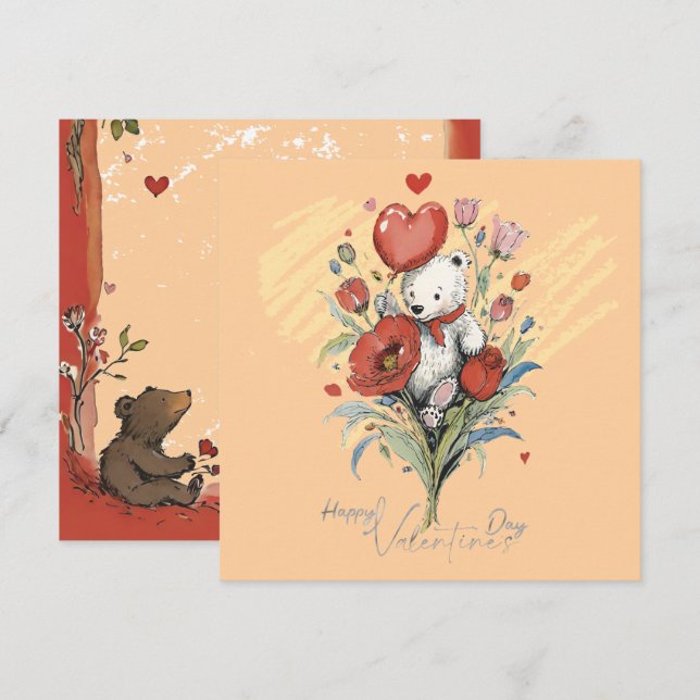 Cartão De Festividades Dia dos Namorados com Urso Teddy Rico (Frente/Verso)