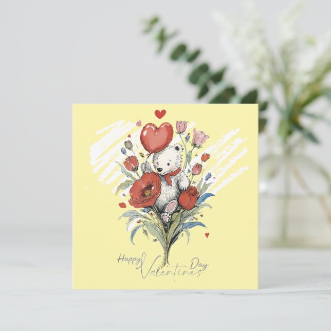 Cartão De Festividades Dia dos Namorados com Urso Teddy Rico (Em pé/Frente)