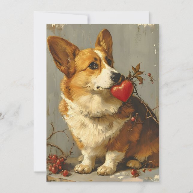 Cartão De Festividades Dia dos Namorados Corgi Antigo (Frente)