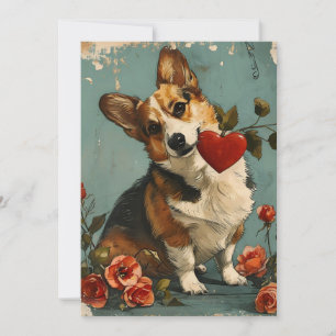 Cartão De Festividades Dia dos Namorados Corgi Vintage