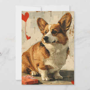 Cartão De Festividades Dia dos Namorados Corgi Vintage