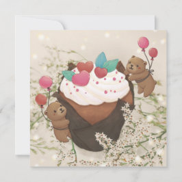 Cartão De Festividades Dia dos Namorados: Cupcake e Ursinhos