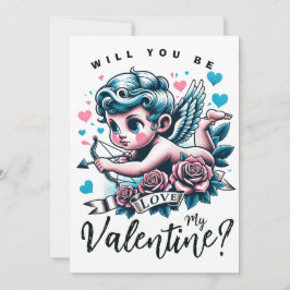 Cartão De Festividades Dia dos Namorados cupido rosa azul claro fofo
