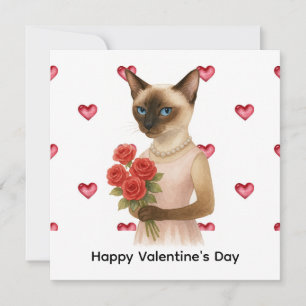Cartão De Festividades Dia dos Namorados da Mãe de Gato segurando rosas v