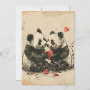 Cartão De Festividades Dia dos Namorados do Casal de Pandas