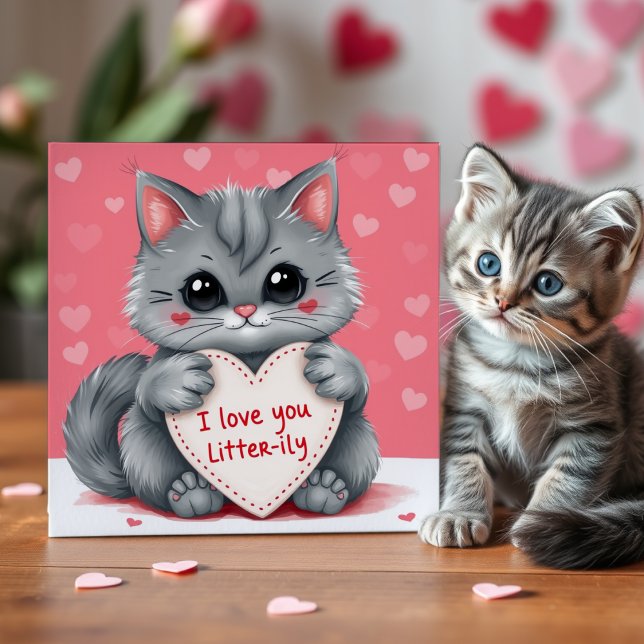 Cartão De Festividades Dia dos Namorados do Gato Valentine Eu Amo Você Co (Criador carregado)