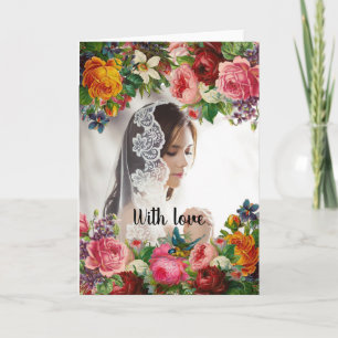 Cartão De Festividades Dia dos Namorados Floral com Foto de Amor Casament