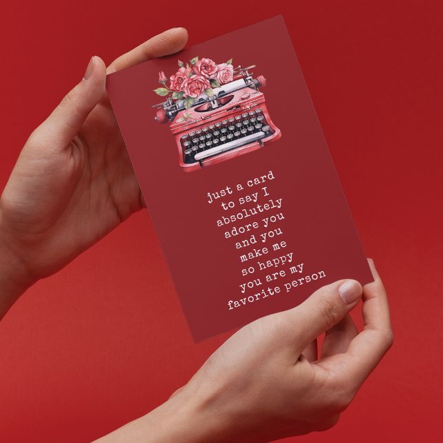 Cartão De Festividades Dia dos Namorados Floral Máquina de Escrever Perso (Criador carregado)