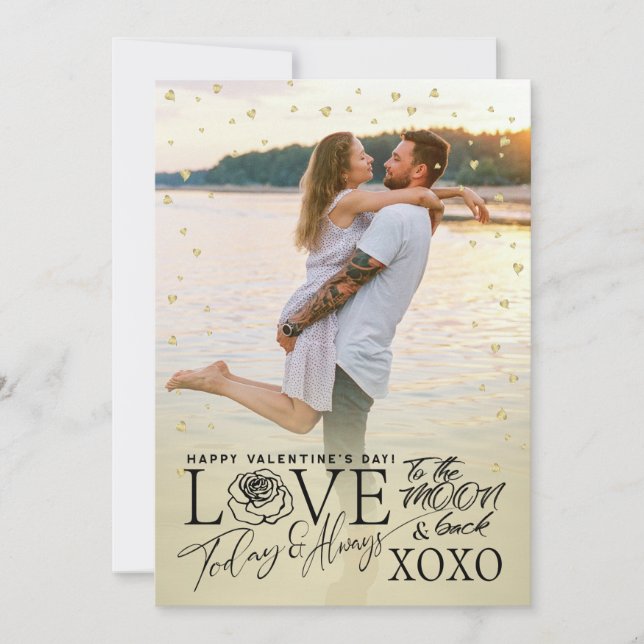 Cartão De Festividades Dia dos Namorados Romântico Dourado (Frente)