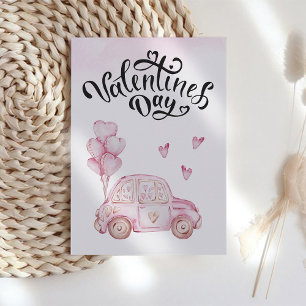 Cartão De Festividades Dia dos Namorados Rosa Carro Fofo