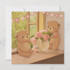 Cartão De Festividades Dia dos Namorados: Ursinhos & Flores