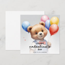Cartão De Festividades Dia dos Namorados Urso Cute Watercolor Com Balão